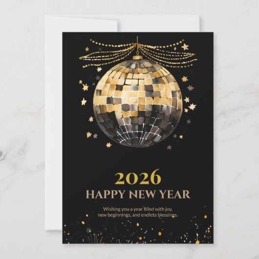 Cartes Pour Fêtes Annuelles Elegant Black and Gold New Year Greeting Card (Devant)