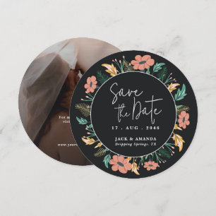 Cartes Pour Fêtes Annuelles Elégant Black Flower Photo Wedding Enregistrer la 