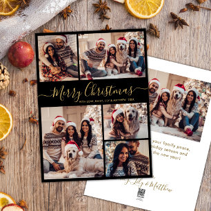 Cartes Pour Fêtes Annuelles Elégant Black Gold 5 Photo Collage Noël
