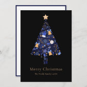 Cartes Pour Fêtes Annuelles Elegant Black Gold Blue Script Christmas Tree (Devant / Derrière)