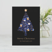 Cartes Pour Fêtes Annuelles Elegant Black Gold Blue Script Christmas Tree (Debout devant)
