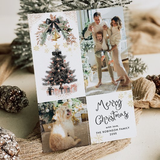 Cartes Pour Fêtes Annuelles Elégant Black & Gold Bows Joyeux Noël 2 Photo