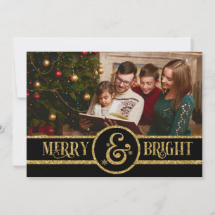 Cartes Pour Fêtes Annuelles Elégant Black Gold Merry & Bright Photo Christmas