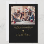 Cartes Pour Fêtes Annuelles Élégant Black Gold Script 2 Photo Noël (Dos)