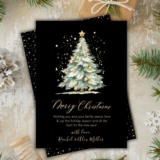Cartes Pour Fêtes Annuelles Élégant Black Gold Script Tree non photo Noël