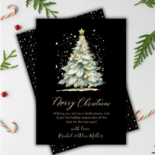 Cartes Pour Fêtes Annuelles Élégant Black Gold Script Tree non photo Noël