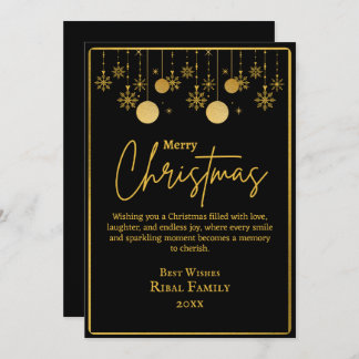 Cartes Pour Fêtes Annuelles Elegant Black & Gold Snowflake Merry Christmas