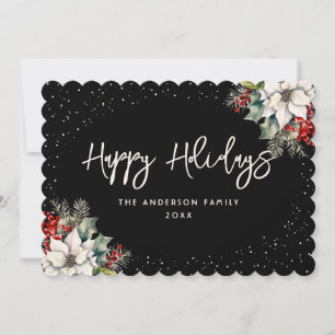 Cartes Pour Fêtes Annuelles Elégant Black Holly Berries White Poinsettia