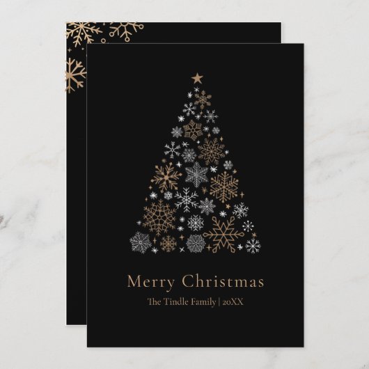 Cartes Pour Fêtes Annuelles Elegant Black Silver Gold Script Christmas Tree (Devant / Derrière)