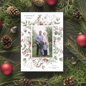 Cartes Pour Fêtes Annuelles Elégant blanc hiver aquarelle verte Photo