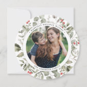 Cartes Pour Fêtes Annuelles Élégant blanc hiver verdure Wreath Photo Round (Devant)