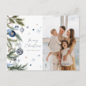 Cartes Pour Fêtes Annuelles Elégant bleu blanc ornement de Noël photo (Devant)