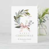 Cartes Pour Fêtes Annuelles Elégant bleu bleu vert hiver couronne de Noël (Debout devant)