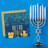 Cartes Pour Fêtes Annuelles Elégant bleu et or juif Hanoukka