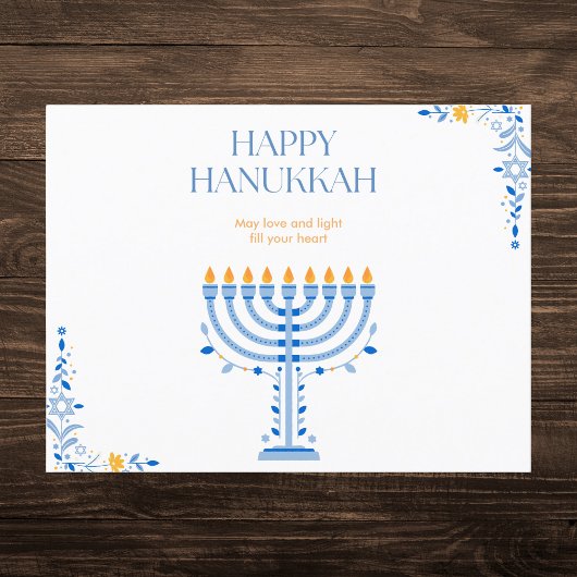 Cartes Pour Fêtes Annuelles Elégant bleu et or Menorah Hanoukka