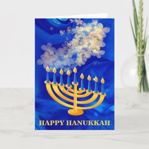 Cartes Pour Fêtes Annuelles Elégant Bleu Et Or Menorah Joyeux Hanoukka