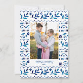 Cartes Pour Fêtes Annuelles Elégant bleu folk aquarelle photo de Noël (Devant)