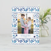 Cartes Pour Fêtes Annuelles Elégant bleu folk aquarelle photo de Noël (Debout devant)