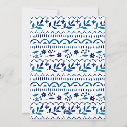 Cartes Pour Fêtes Annuelles Elégant bleu folk aquarelle photo de Noël (Dos)