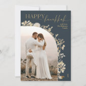 Cartes Pour Fêtes Annuelles Élégant Bleu Gold Script Happy Hanoukka (Devant)