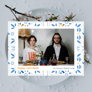 Cartes Pour Fêtes Annuelles Elégant bleu Happy Hanoukka Family 1 Photo