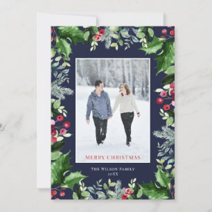 Cartes Pour Fêtes Annuelles Elégant Bleu Joyeux Noël Photo Verdure