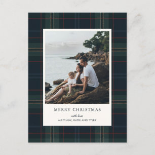 Cartes Pour Fêtes Annuelles Élégant bleu marine et vert photo plaid Noël