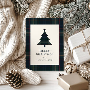 Cartes Pour Fêtes Annuelles Elégant bleu marine et vert Plaid Noël