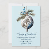 Cartes Pour Fêtes Annuelles Élégant bleu Noël blanc cheval équestre (Devant)
