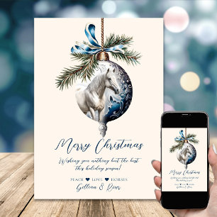 Cartes Pour Fêtes Annuelles Élégant bleu Noël blanc cheval équestre