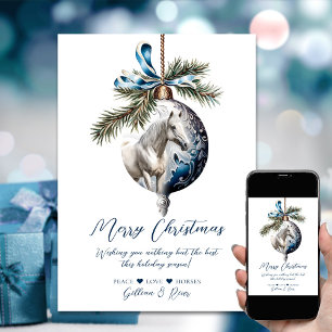 Cartes Pour Fêtes Annuelles Élégant bleu Noël blanc cheval équestre