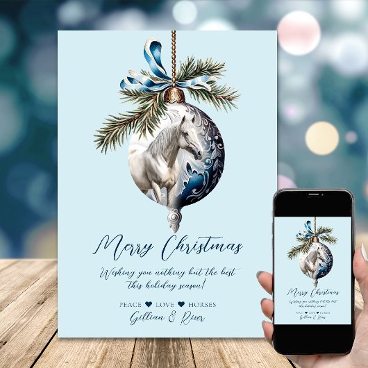 Cartes Pour Fêtes Annuelles Élégant bleu Noël blanc cheval équestre