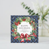 Cartes Pour Fêtes Annuelles Elégant bleu Plaid Noël Wreath Business (Debout devant)