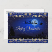 Cartes Pour Fêtes Annuelles Elégant Blue Gold Holly Père Noël Joyeux Noël (Devant / Derrière)