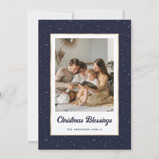 Cartes Pour Fêtes Annuelles Elegant Blue Gold Starry Photo