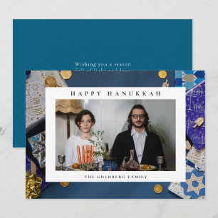 Cartes Pour Fêtes Annuelles Elegant Blue Joyeux Hanukkah Famille 1 Photo