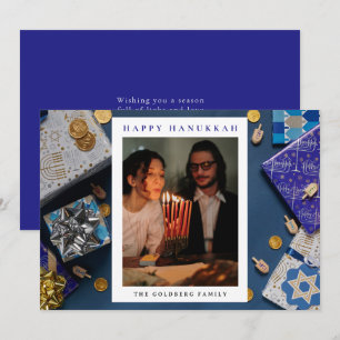 Cartes Pour Fêtes Annuelles Elegant Blue Joyeux Hanukkah Famille 1 Photo