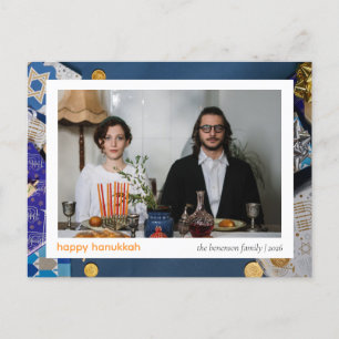 Cartes Pour Fêtes Annuelles Elegant Blue Joyeux Hanukkah Famille 1 Photo