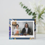 Cartes Pour Fêtes Annuelles Elegant Blue Joyeux Hanukkah Famille 1 Photo (Debout devant)