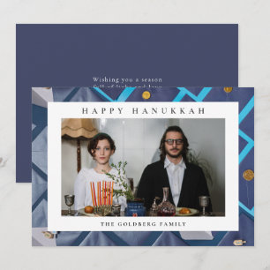 Cartes Pour Fêtes Annuelles Elegant Blue Joyeux Hanukkah Famille 1 Photo
