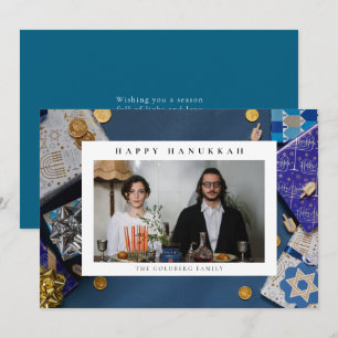 Cartes Pour Fêtes Annuelles Elegant Blue Joyeux Hanukkah Famille 1 Photo