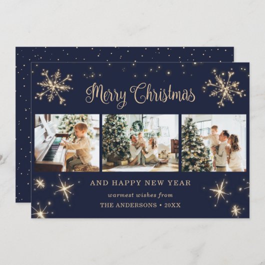 Cartes Pour Fêtes Annuelles Élégant Blue Sparkly Snowflake Photo Noël (Devant / Derrière)