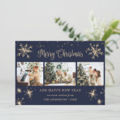 Cartes Pour Fêtes Annuelles Élégant Blue Sparkly Snowflake Photo Noël (Debout devant)