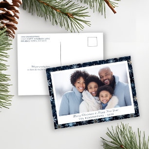 Cartes Pour Fêtes Annuelles Élégant Blue Vintage Snowflakes Photo de vacances