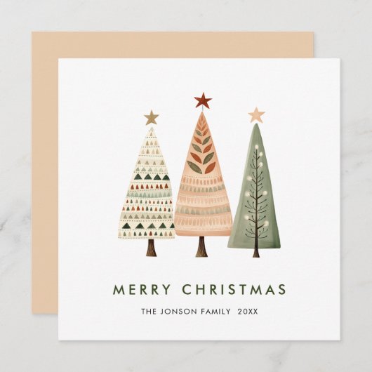 Cartes Pour Fêtes Annuelles Elégant Bohème Noël Pine Tree Salutation (Devant / Derrière)