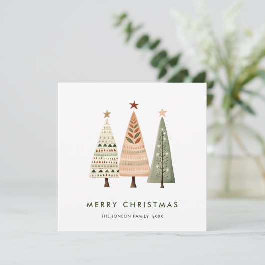 Cartes Pour Fêtes Annuelles Elégant Bohème Noël Pine Tree Salutation (Debout devant)