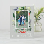 Cartes Pour Fêtes Annuelles Elegant Botanical Greenery Photo Holiday Card (Debout devant)