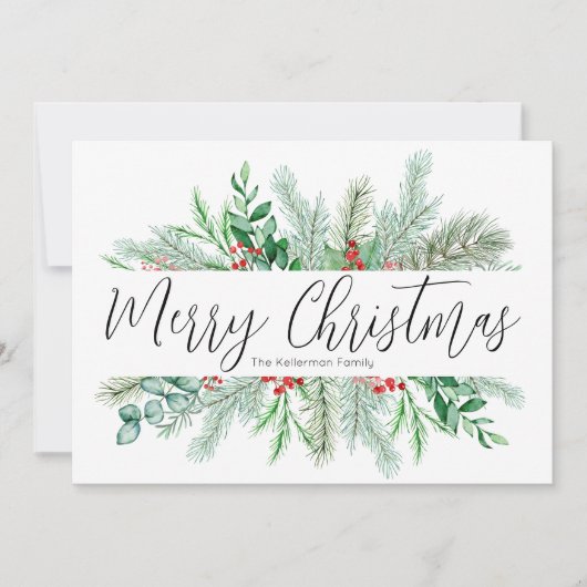 Cartes Pour Fêtes Annuelles Élégant botanique Joyeux Noël vert (Devant)