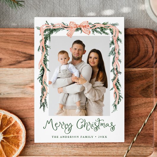 Cartes Pour Fêtes Annuelles Élégant Bow rayé rouge verdure 4 Photo