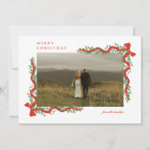 Cartes Pour Fêtes Annuelles Elégant Bow rouge avec verdure Photo Noël (Devant)